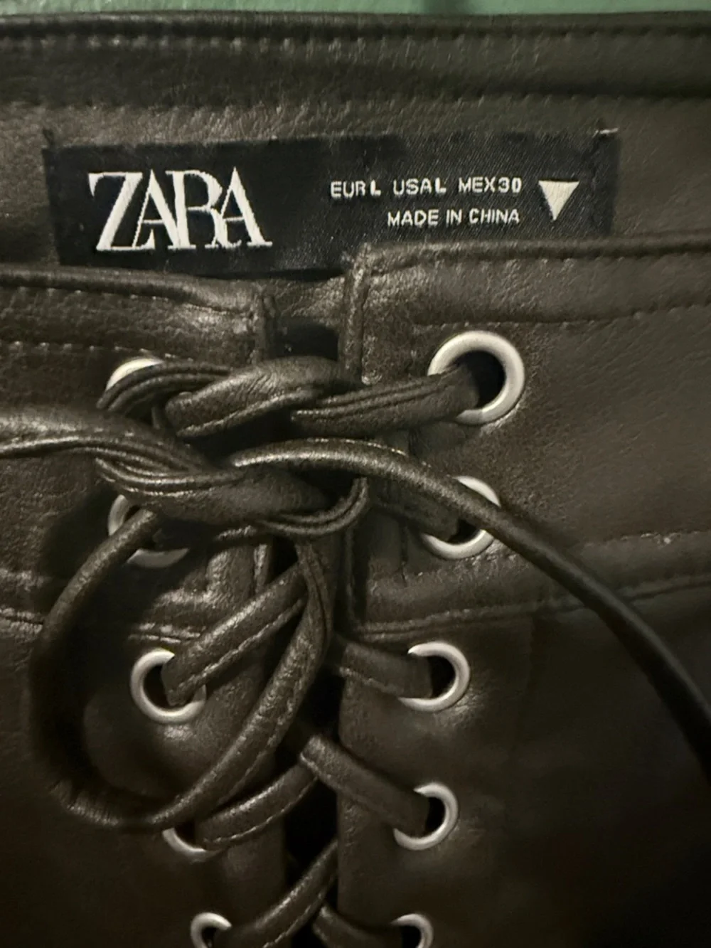 Zara Distressed Faux Leather Lace-Up Front & Hem Pants - Picture 2 of 4